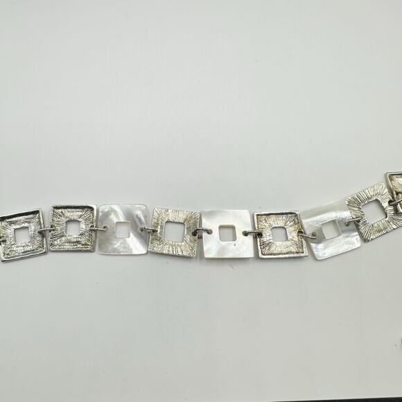 Love Script Chain Choker Bib Necklace Mother Of Pearl Square Geometric Retro - Picture 5 of 9